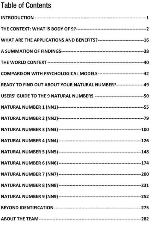 The Body of 9 Table of Contents